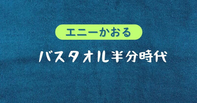 ブルー生地にバスタオル半分時代の文字