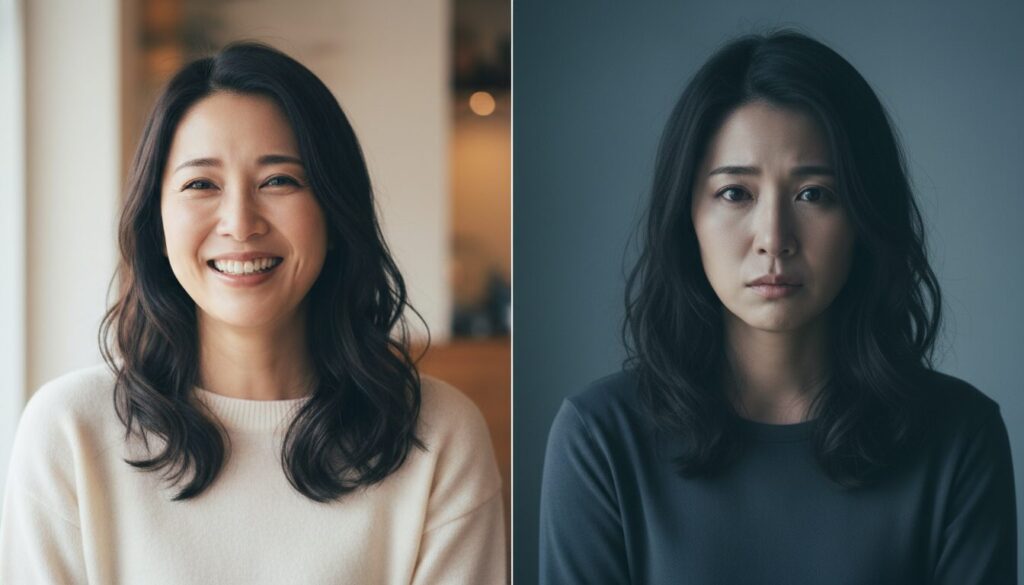 笑顔の女性と無表情の女性