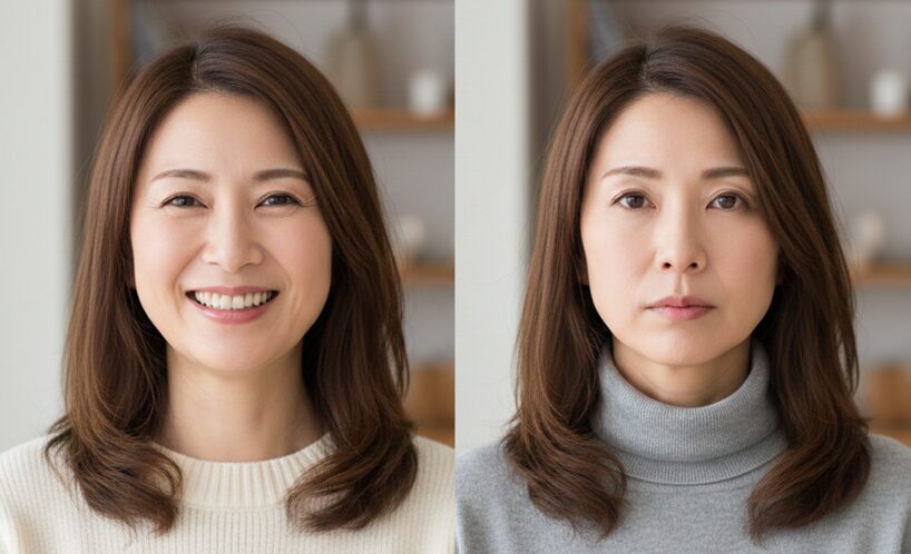 笑顔の女性と無表情の女性